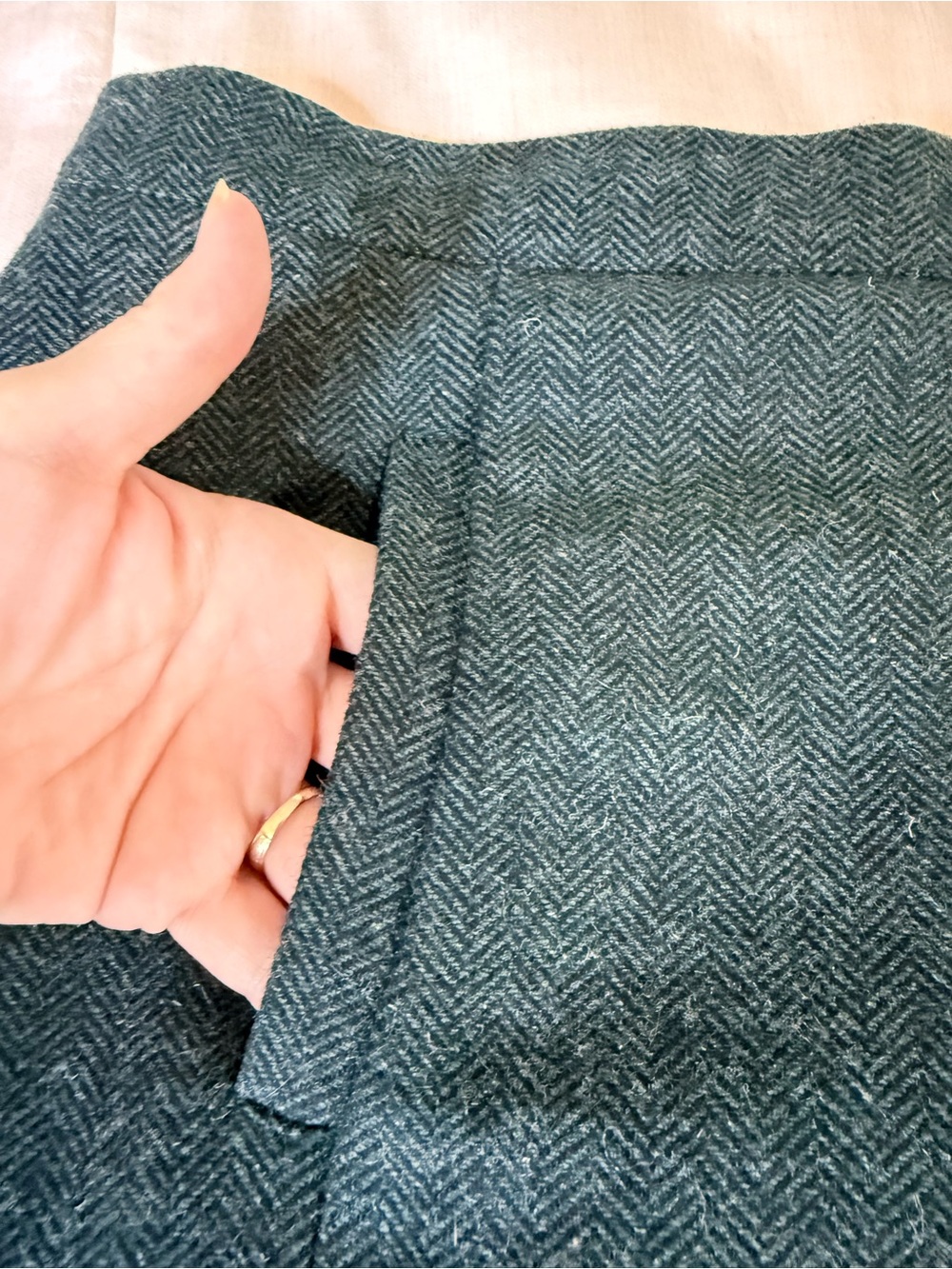 Modcloth wool blend preppy green black herringbone A line skirt lined pockets L - Picture 5 of 12